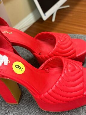 Aldo Red Quilted Platform Block Heels